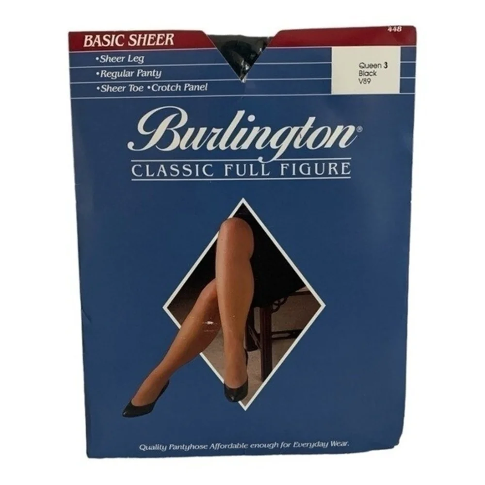 Vintage Burlington Classic Full Figure Pantyhose Queen Size Black Sheer Nylon